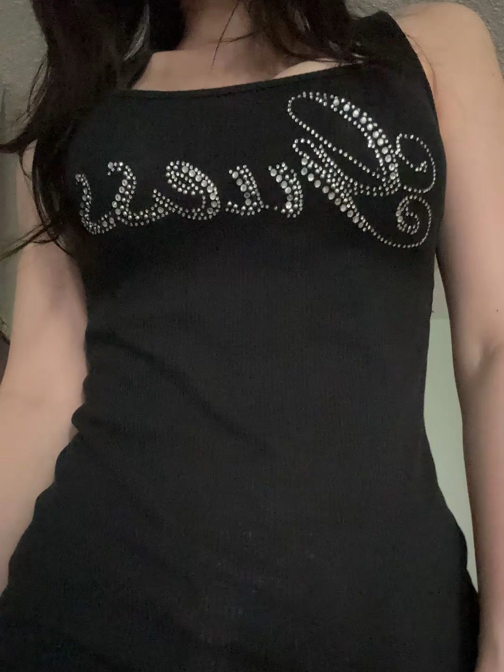 guess y2k rhinestone fitted tank top